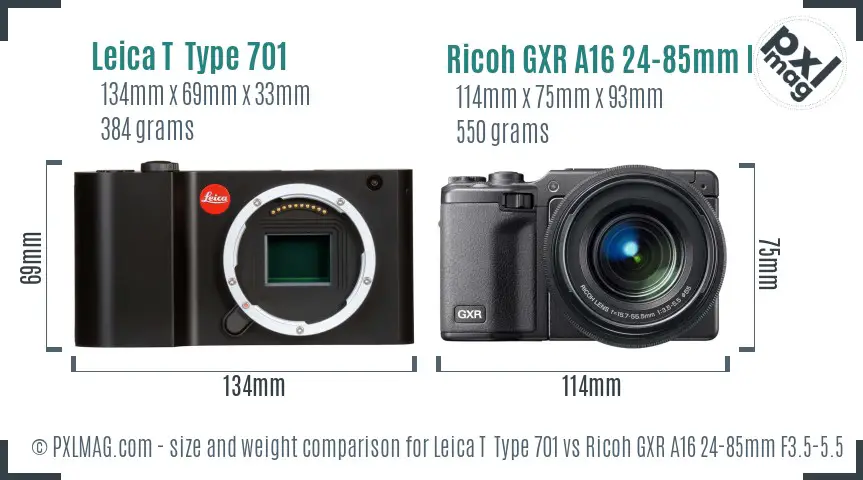 Leica T  Type 701 vs Ricoh GXR A16 24-85mm F3.5-5.5 size comparison
