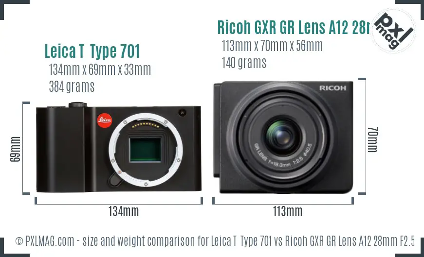 Leica T  Type 701 vs Ricoh GXR GR Lens A12 28mm F2.5 size comparison Leica T  Type 701 vs Ricoh GXR GR Lens A12 28mm F2.5 size comparison