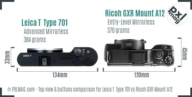Leica T  Type 701 vs Ricoh GXR Mount A12 top view buttons comparison