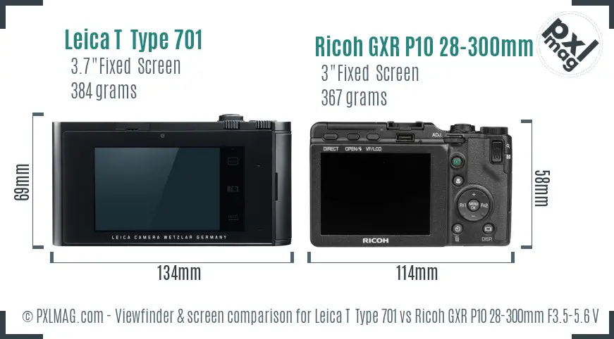 Leica T  Type 701 vs Ricoh GXR P10 28-300mm F3.5-5.6 VC Screen and Viewfinder comparison