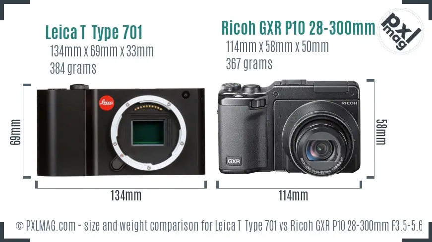 Leica T  Type 701 vs Ricoh GXR P10 28-300mm F3.5-5.6 VC size comparison
