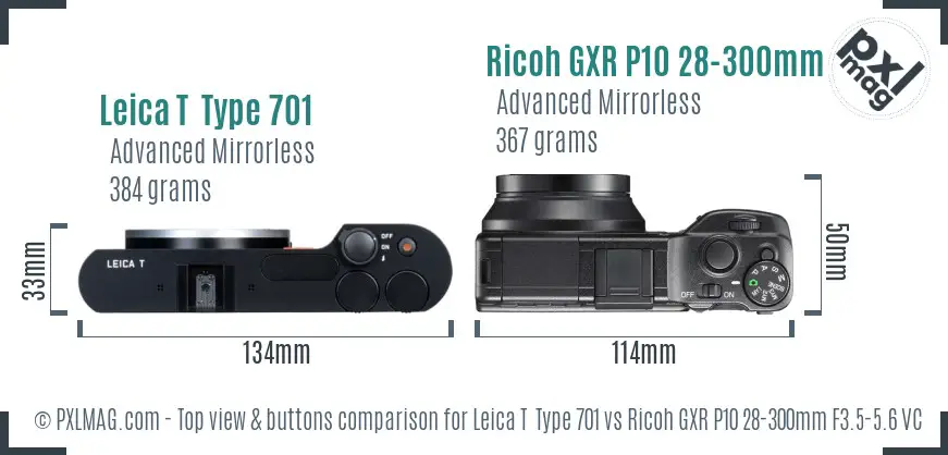 Leica T  Type 701 vs Ricoh GXR P10 28-300mm F3.5-5.6 VC top view buttons comparison