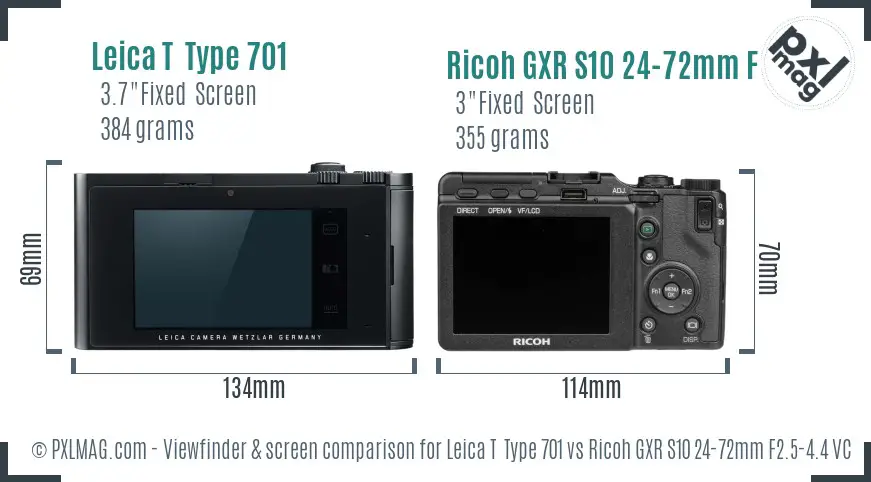 Leica T  Type 701 vs Ricoh GXR S10 24-72mm F2.5-4.4 VC Screen and Viewfinder comparison