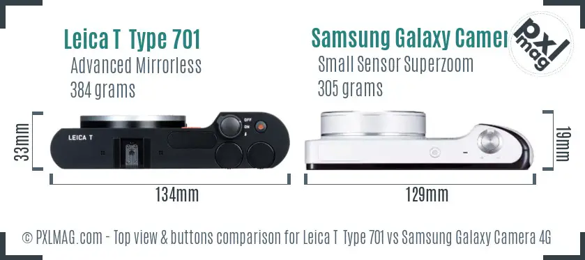 Leica T  Type 701 vs Samsung Galaxy Camera 4G top view buttons comparison