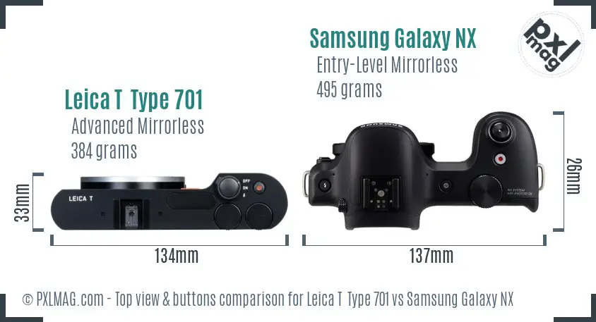 Leica T  Type 701 vs Samsung Galaxy NX top view buttons comparison