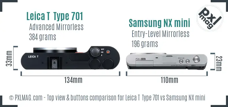 Leica T Type 701 vs Samsung NX mini top view buttons comparison Leica T Type 701 vs Samsung NX mini top view buttons comparison