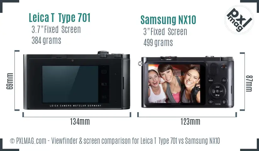 Leica T  Type 701 vs Samsung NX10 Screen and Viewfinder comparison