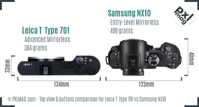 Leica T  Type 701 vs Samsung NX10 top view buttons comparison