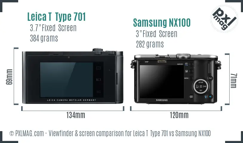 Leica T  Type 701 vs Samsung NX100 Screen and Viewfinder comparison