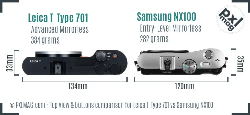 Leica T  Type 701 vs Samsung NX100 top view buttons comparison