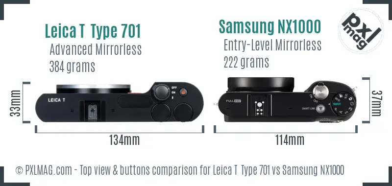 Leica T Type 701 vs Samsung NX1000 top view buttons comparison Leica T Type 701 vs Samsung NX1000 top view buttons comparison