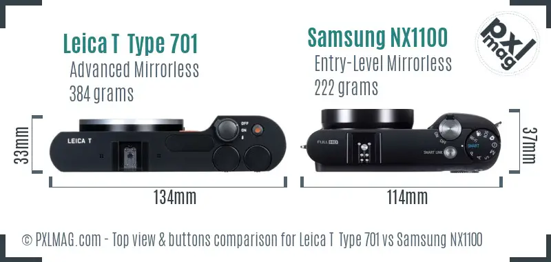 Leica T  Type 701 vs Samsung NX1100 top view buttons comparison