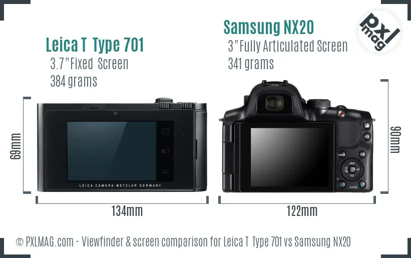 Leica T  Type 701 vs Samsung NX20 Screen and Viewfinder comparison