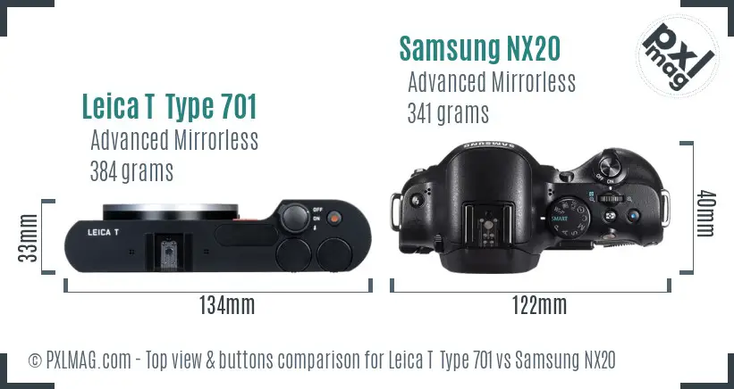 Leica T  Type 701 vs Samsung NX20 top view buttons comparison
