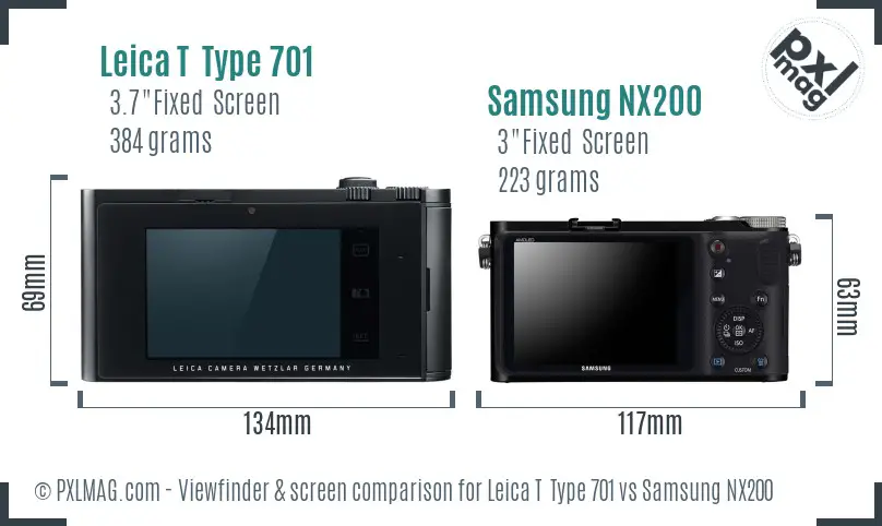 Leica T  Type 701 vs Samsung NX200 Screen and Viewfinder comparison