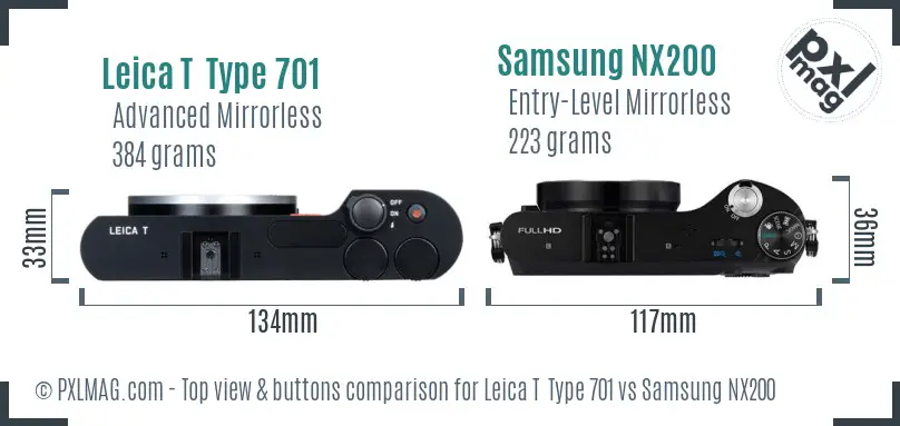 Leica T  Type 701 vs Samsung NX200 top view buttons comparison