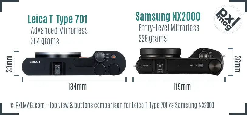 Leica T  Type 701 vs Samsung NX2000 top view buttons comparison