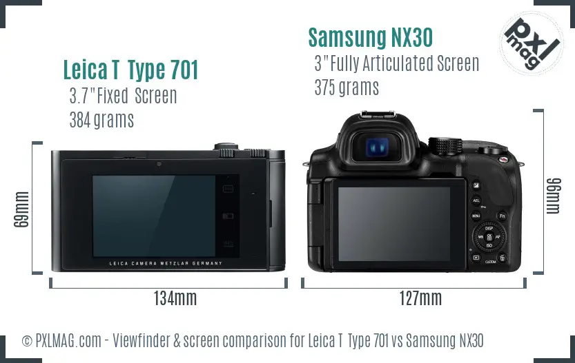 Leica T  Type 701 vs Samsung NX30 Screen and Viewfinder comparison