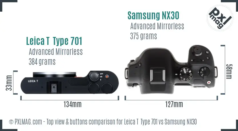 Leica T  Type 701 vs Samsung NX30 top view buttons comparison