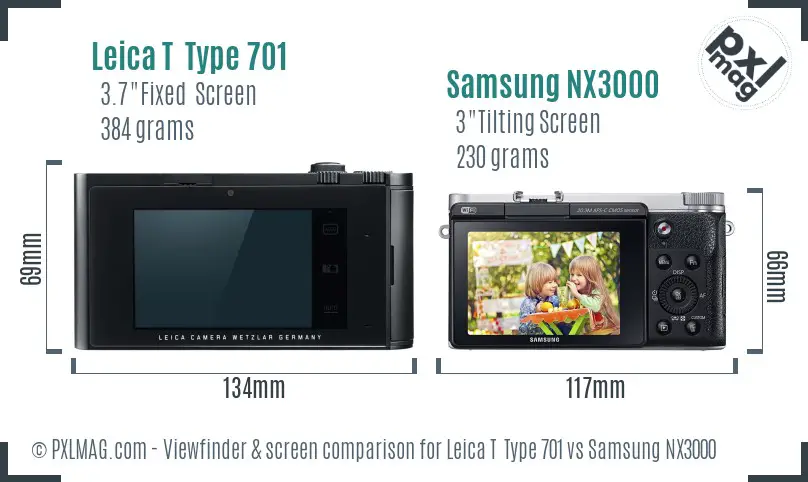 Leica T  Type 701 vs Samsung NX3000 Screen and Viewfinder comparison