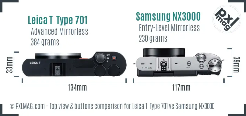 Leica T  Type 701 vs Samsung NX3000 top view buttons comparison
