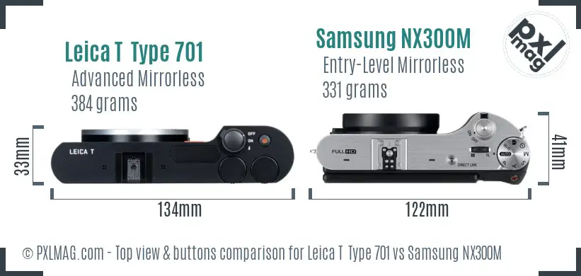 Leica T  Type 701 vs Samsung NX300M top view buttons comparison