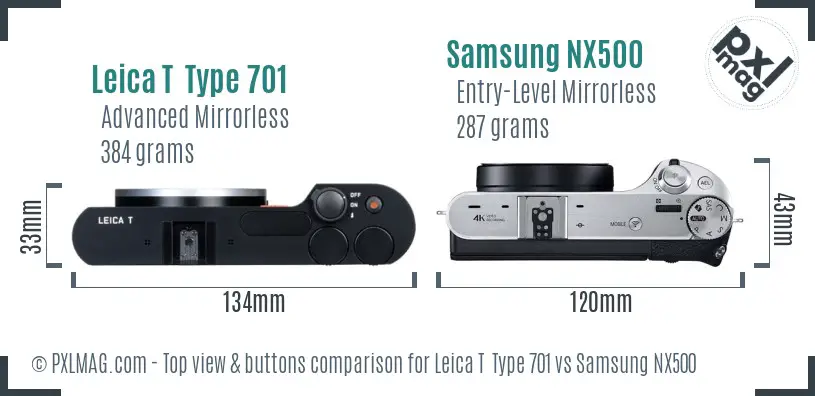 Leica T  Type 701 vs Samsung NX500 top view buttons comparison