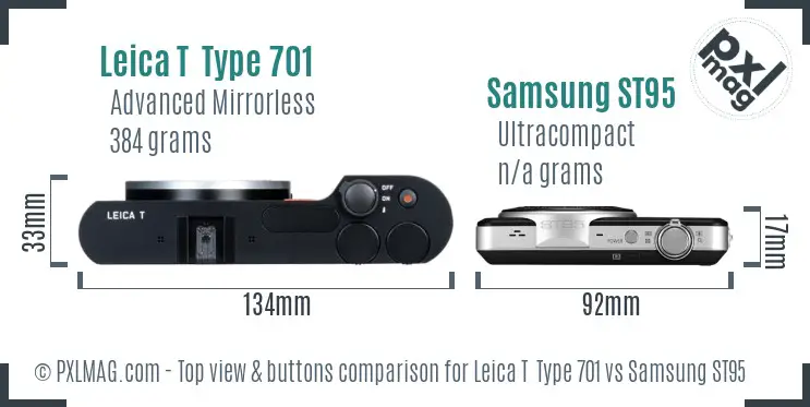 Leica T  Type 701 vs Samsung ST95 top view buttons comparison