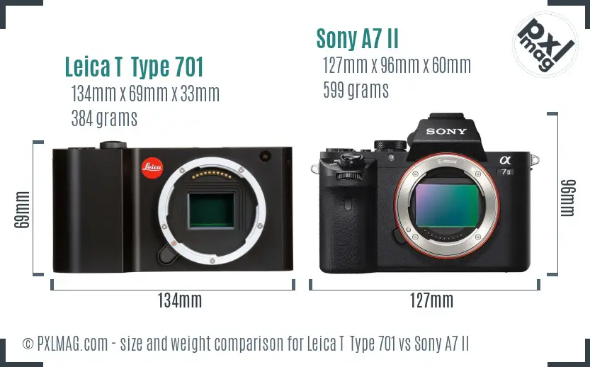 Leica T  Type 701 vs Sony A7 II size comparison