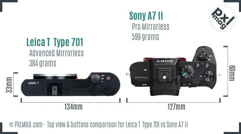 Leica T  Type 701 vs Sony A7 II top view buttons comparison