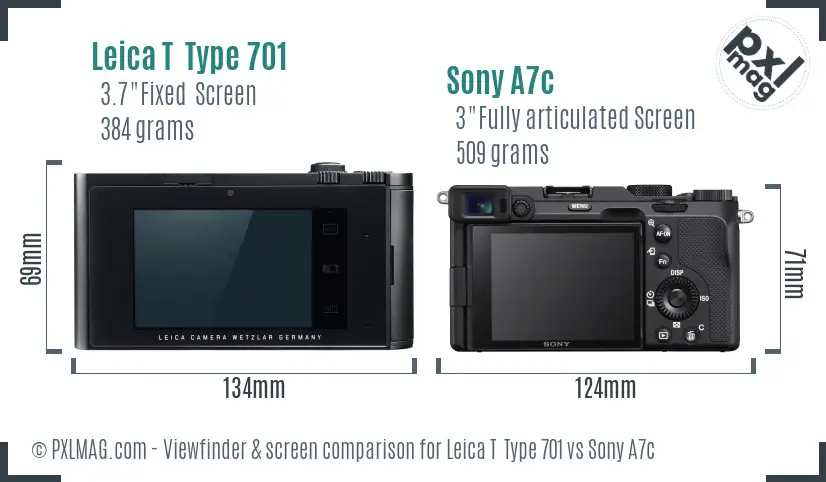 Leica T  Type 701 vs Sony A7c Screen and Viewfinder comparison