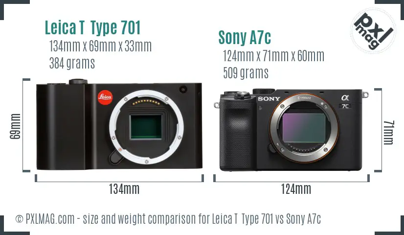 Leica T  Type 701 vs Sony A7c size comparison