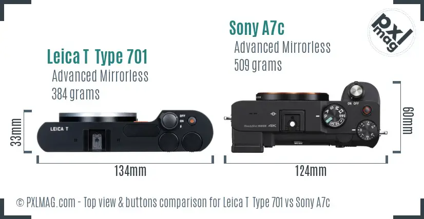 Leica T  Type 701 vs Sony A7c top view buttons comparison