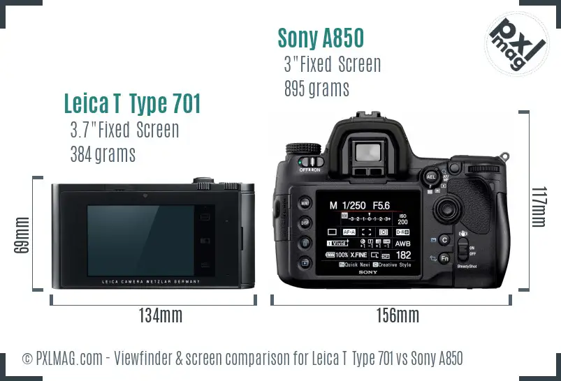 Leica T  Type 701 vs Sony A850 Screen and Viewfinder comparison