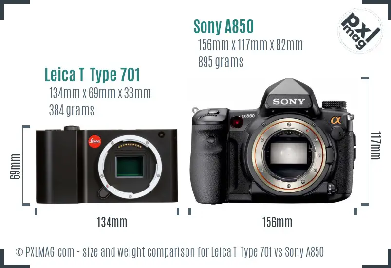 Leica T  Type 701 vs Sony A850 size comparison