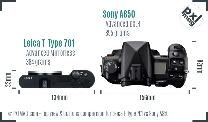 Leica T  Type 701 vs Sony A850 top view buttons comparison