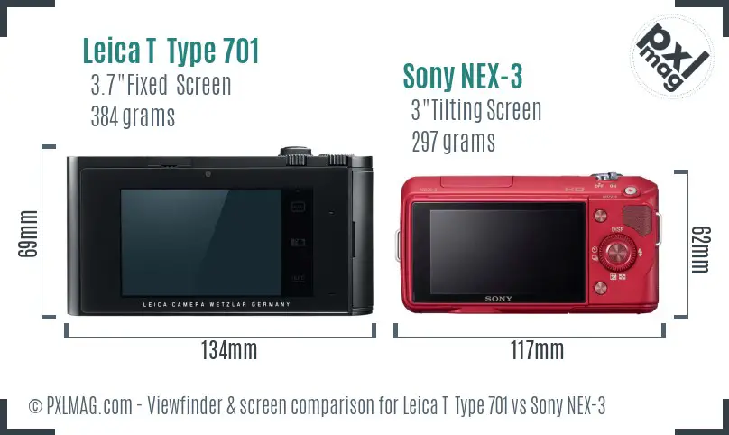 Leica T  Type 701 vs Sony NEX-3 Screen and Viewfinder comparison