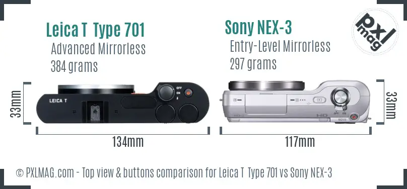 Leica T  Type 701 vs Sony NEX-3 top view buttons comparison
