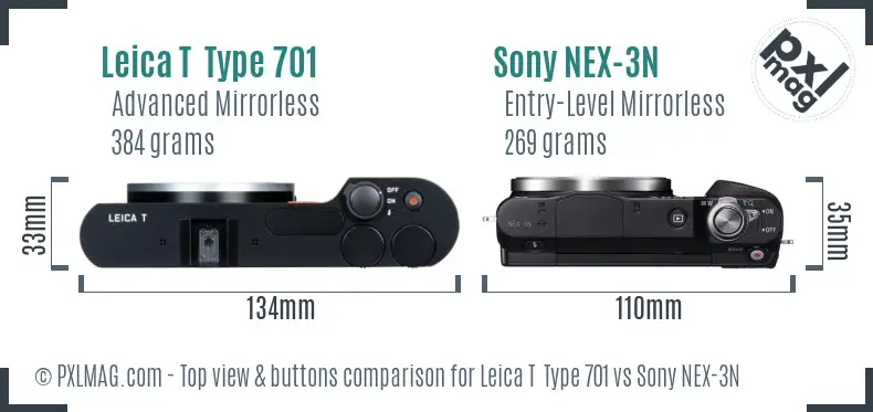 Leica T  Type 701 vs Sony NEX-3N top view buttons comparison