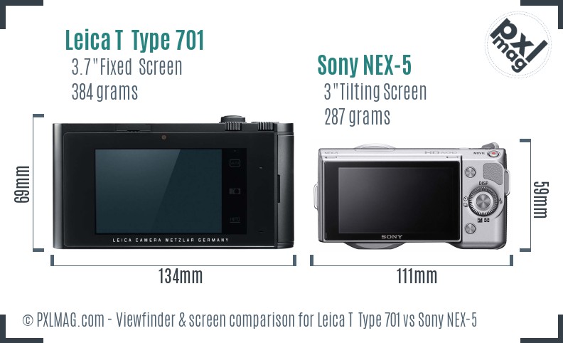 Leica T  Type 701 vs Sony NEX-5 Screen and Viewfinder comparison
