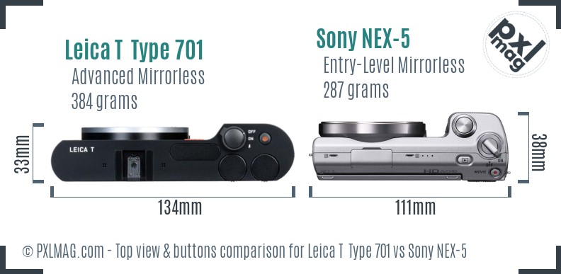 Leica T  Type 701 vs Sony NEX-5 top view buttons comparison