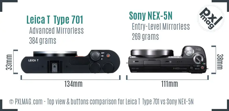 Leica T  Type 701 vs Sony NEX-5N top view buttons comparison