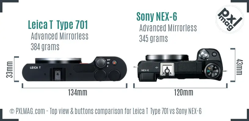 Leica T  Type 701 vs Sony NEX-6 top view buttons comparison