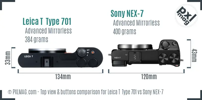 Leica T  Type 701 vs Sony NEX-7 top view buttons comparison