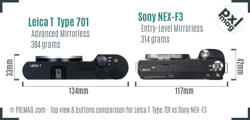 Leica T  Type 701 vs Sony NEX-F3 top view buttons comparison