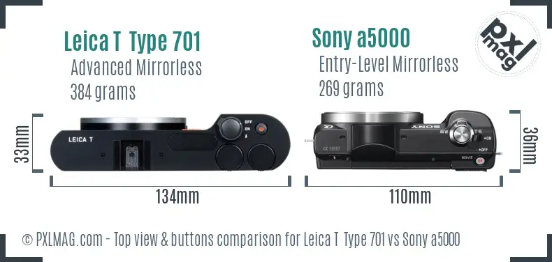 Leica T Type 701 vs Sony a5000 top view buttons comparison Leica T Type 701 vs Sony a5000 top view buttons comparison