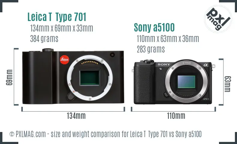Leica T Type 701 vs Sony a5100 size comparison Leica T Type 701 vs Sony a5100 size comparison