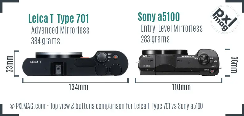 Leica T Type 701 vs Sony a5100 top view buttons comparison Leica T Type 701 vs Sony a5100 top view buttons comparison