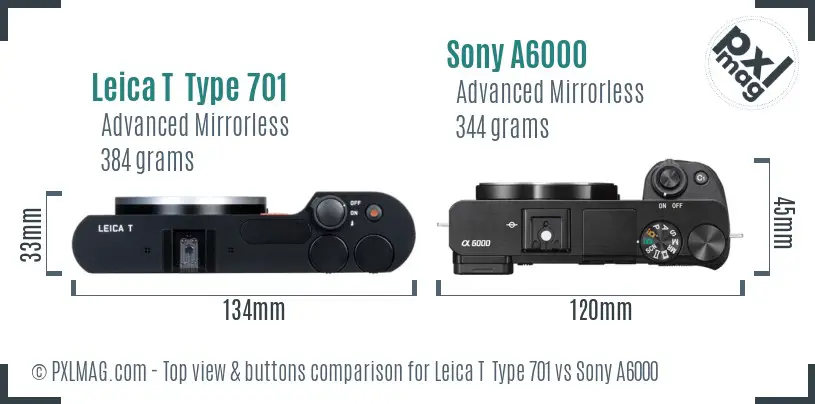Leica T  Type 701 vs Sony A6000 top view buttons comparison