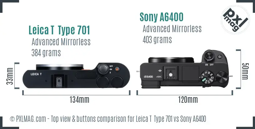 Leica T  Type 701 vs Sony A6400 top view buttons comparison